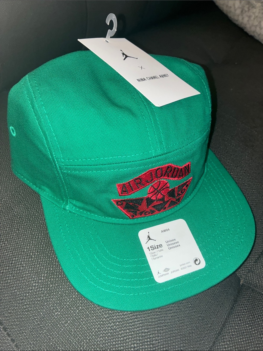 Jordan Green Snapback Hat with Red Embroidered Air Jordan Logo